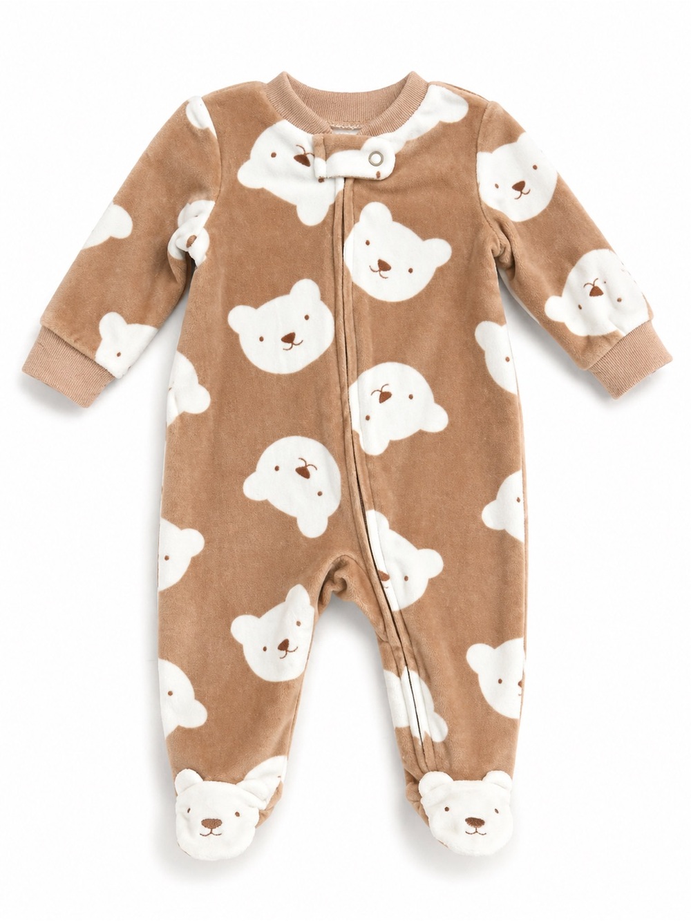 Carter’s Newborn Baby Boy Fleece Footed Pajamas Bear Print Zip Sleeper Brown NWT - Picture 3 of 4